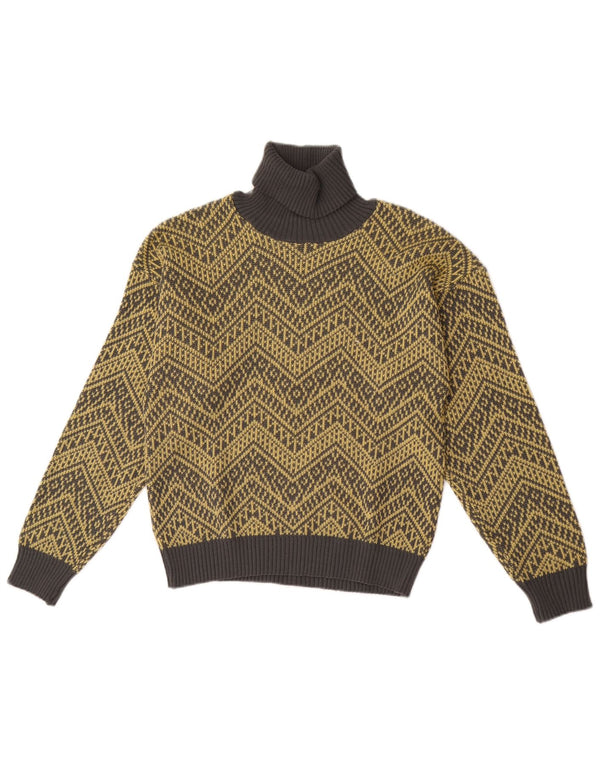 Vintage γυναικείο πουλόβερ με ρολό λαιμόκοψη UK 14 Medium Yellow Chevron