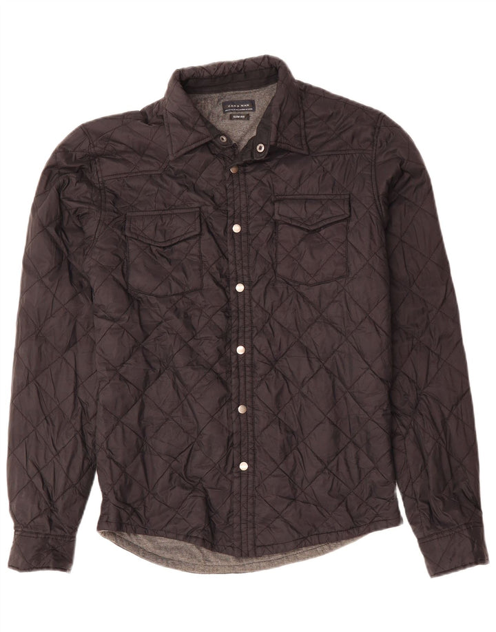 Καπιτονέ πουκάμισο ZARA Ανδρικό πουκάμισο με λεπτή εφαρμογή, μεσαίο μαύρο πολυεστέρα