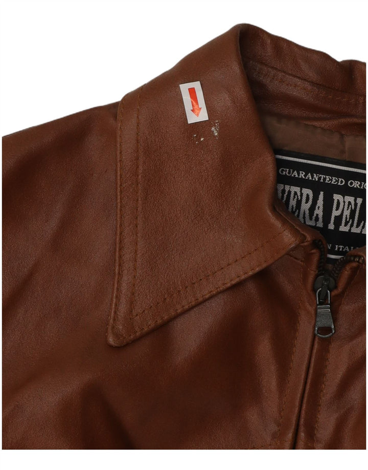 VINTAGE Womens Leather Jacket UK 12 Medium Brown Leather