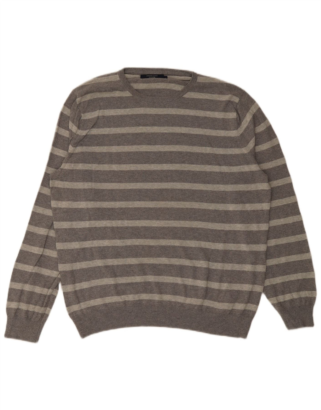 J. Crew Ανδρικό πουλόβερ με λαιμόκοψη, μεγάλο γκρι βαμβακερό ριγέ