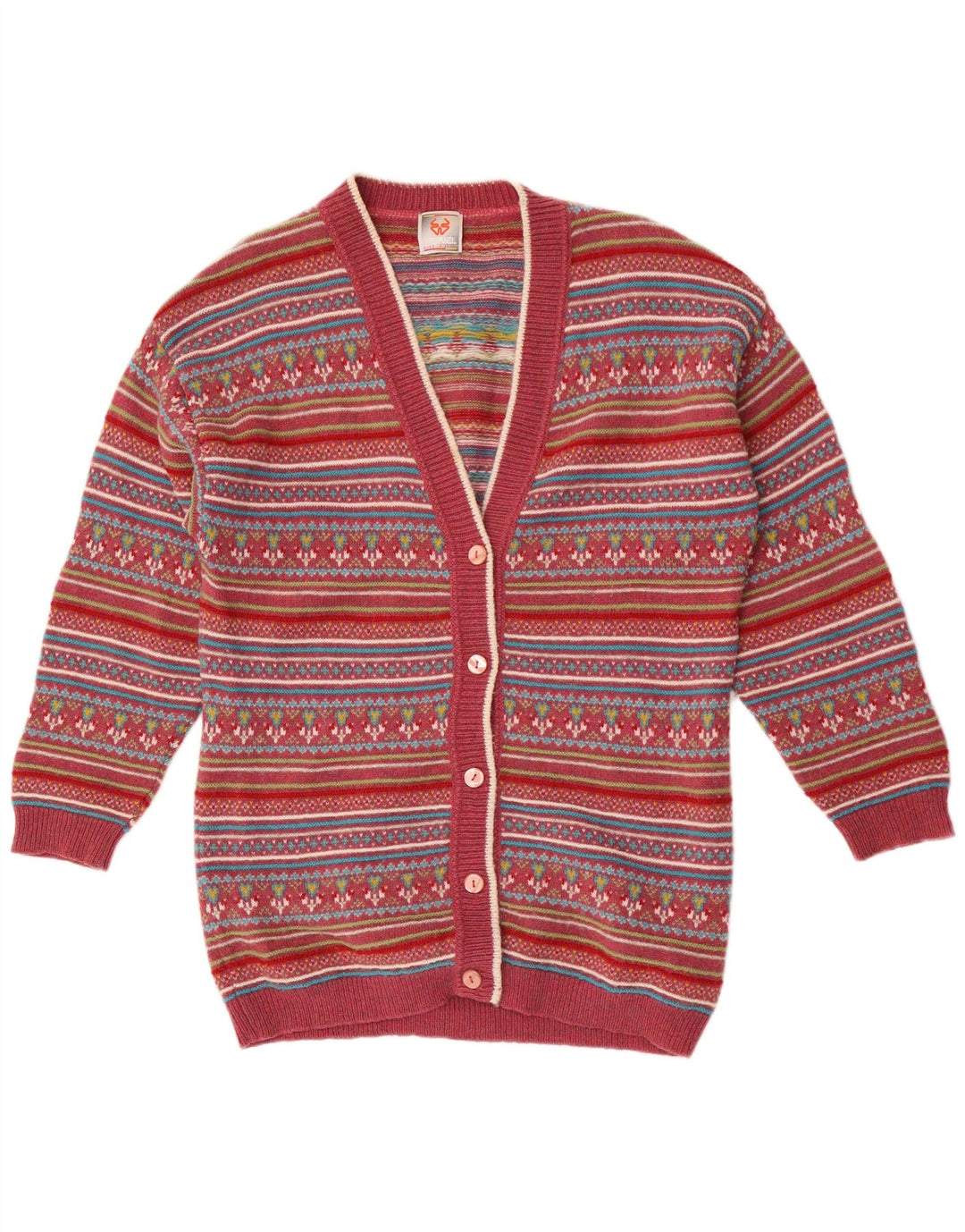 Stefanel Γυναικείο πουλόβερ με ζακέτα UK 14 Medium Red Fair Isle Wool