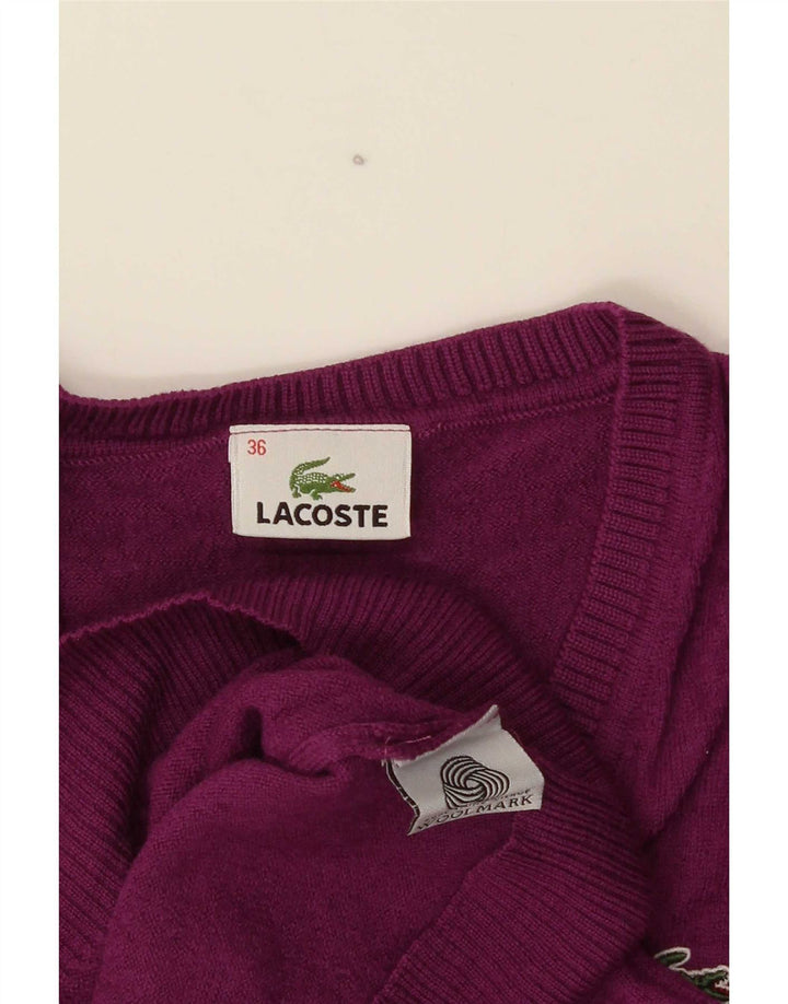 Γυναικείο πουλόβερ Lacoste με λαιμόκοψη με λαιμόκοψη, μέγεθος 36, μικρό μοβ μαλλί