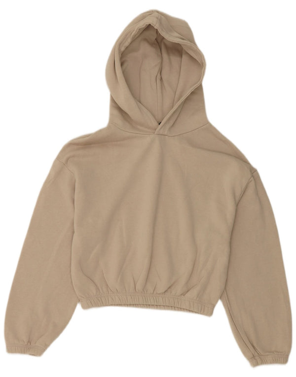 Zara Womens Crop Hoodie Jumper UK 14 Medium Beige Βαμβακερό