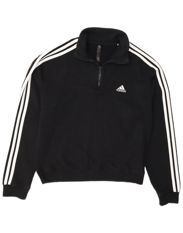Γυναικείο φούτερ Adidas με φερμουάρ Jumper UK 12/14 Μεσαίο μαύρο βαμβακερό
