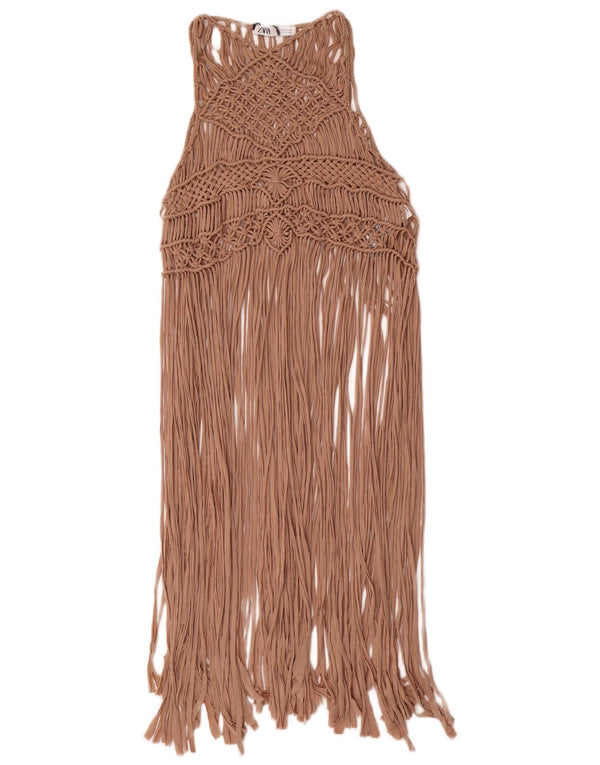 Zara Γυναικείο φόρεμα παραλίας με βελονάκι UK 12 Medium Beige Polyester