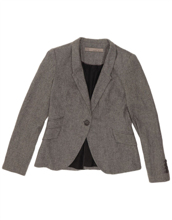 Zara Γυναικείο σακάκι 1 κουμπιού blazer UK 12 μεσαίο γκρι βισκόζη