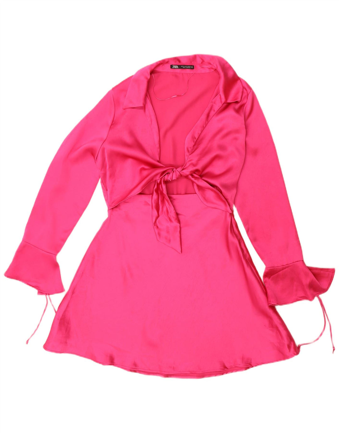 Zara Γυναικείο μακρυμάνικο φόρεμα A-Line UK 14 Medium Pink Polyester