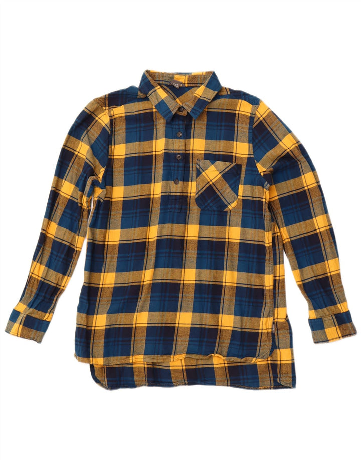 EDDIE BAUER Γυναικείο πουλόβερ φανελένιο πουκάμισο UK 12 μεσαίο μπλε βαμβακερό καρό