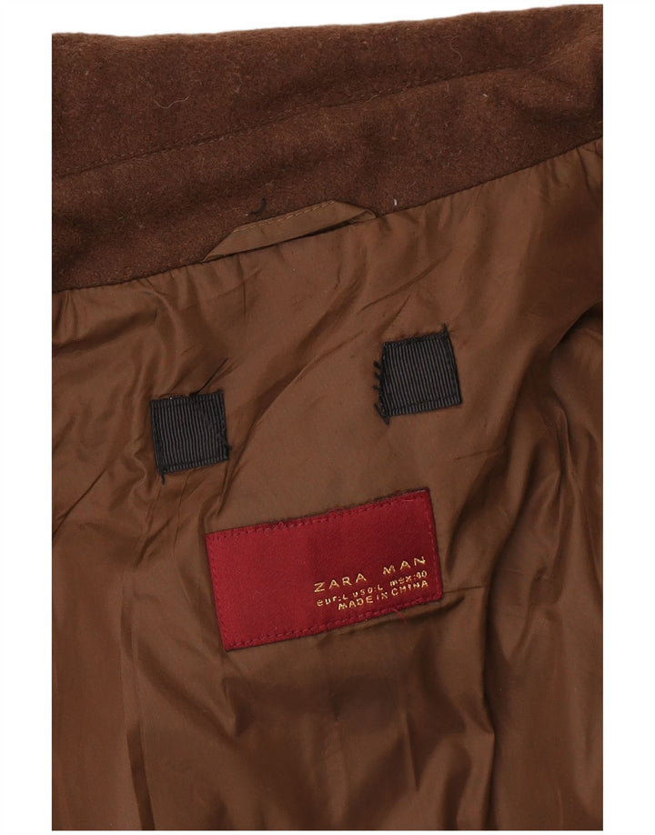 Zara Ανδρικό πλεκτό Bomber Jacket UK 40 Large Brown Colourblock μαλλί