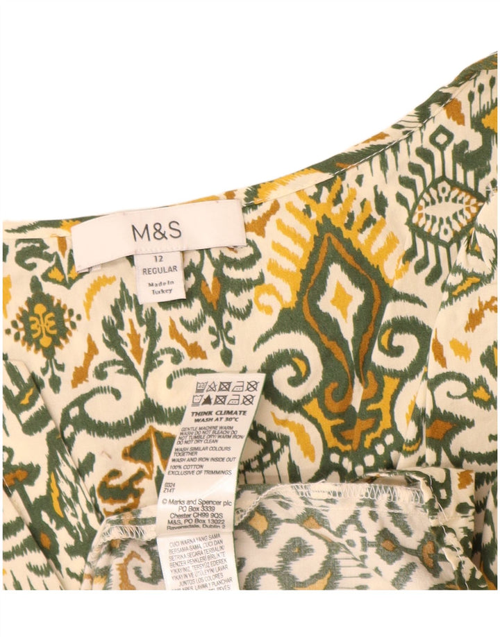 Marks & Spencer Γυναικείο φόρεμα κανονικής γραμμής Α UK 12 Μεσαίο πράσινο βαμβακερό Ikat