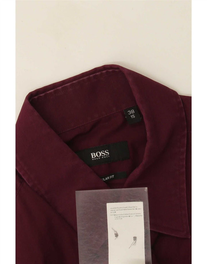 Ανδρικό πουκάμισο Hugo Boss με κανονική εφαρμογή, μέγεθος 38 15 μεσαίο βαμβακερό μπορντό