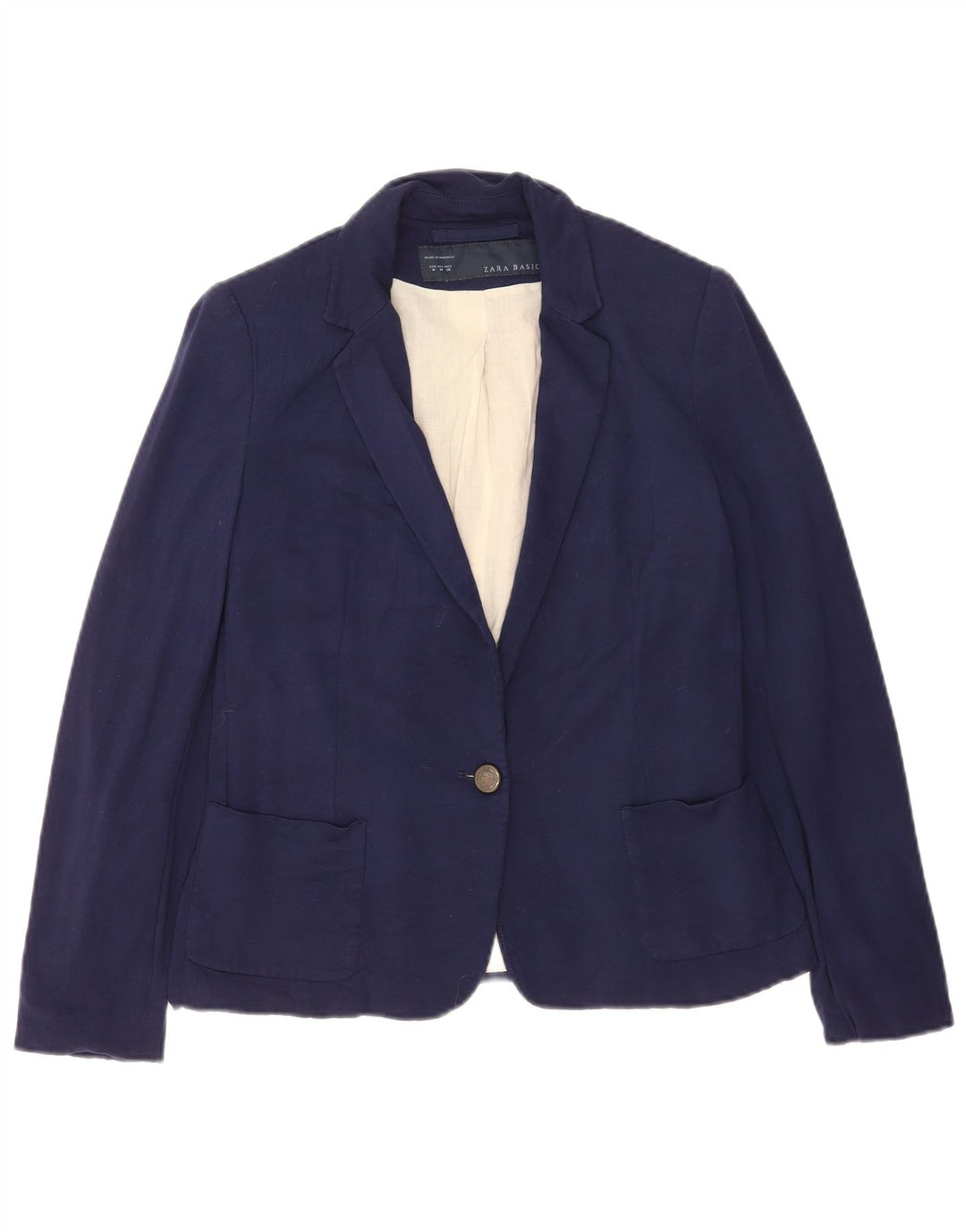 Zara Γυναικείο Μπουφάν 1 Κουμπί Blazer UK 12 Medium Navy Blue Viscose