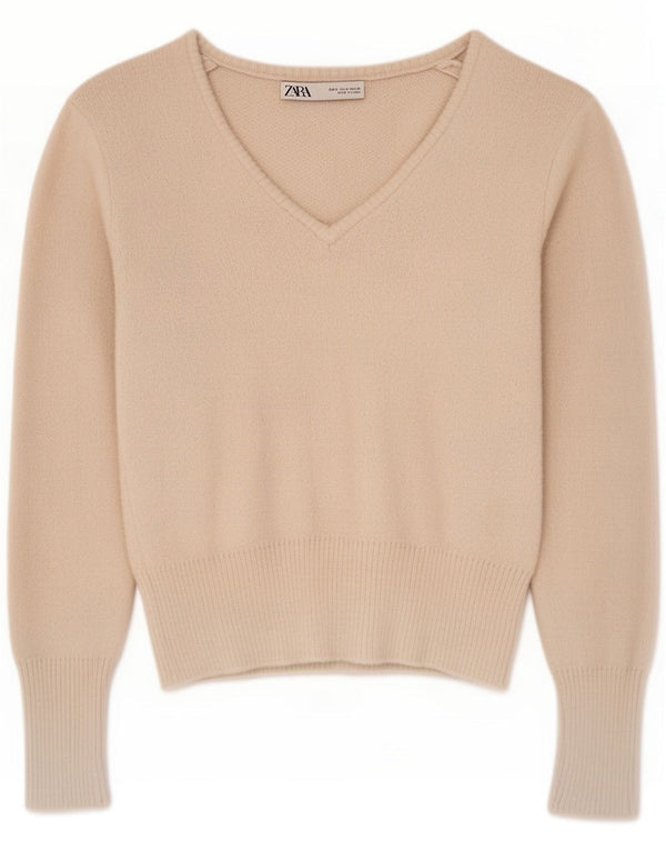 Zara Womens Oversized V-Neck Jumper Sweater UK 10 Small Off White