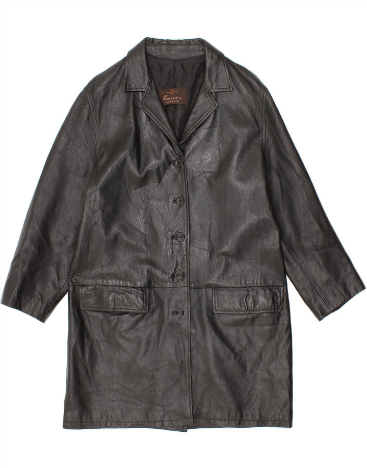 GALLOTTI Womens Leather Coat UK 14 Medium Black Leather Vintage Gallotti and Second-Hand Gallotti from Messina Hembry 