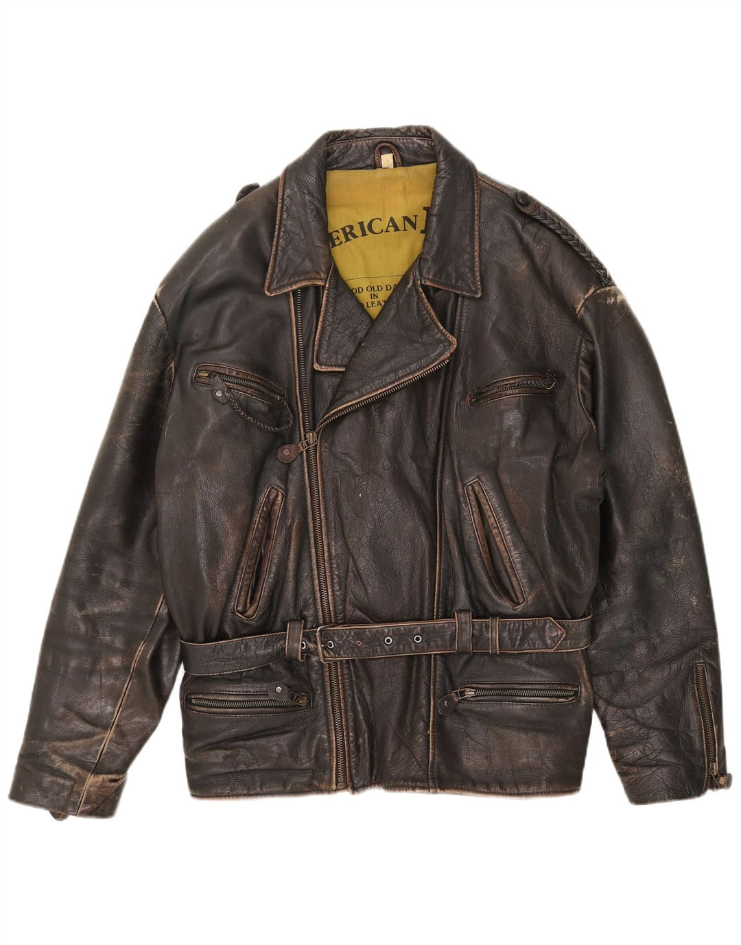 American Basics Ανδρικό Δερμάτινο Μπουφάν Biker UK 40 Μεγάλο Καφέ