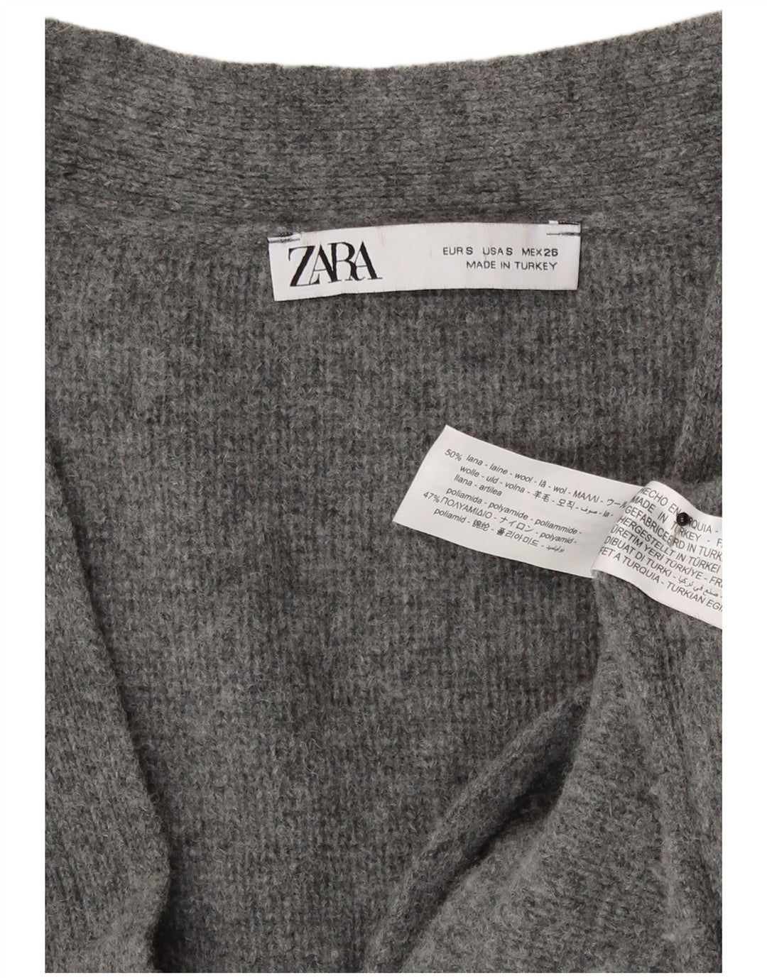 Zara Γυναικείο πουλόβερ με ζακέτα UK 10 Small Grey Wool