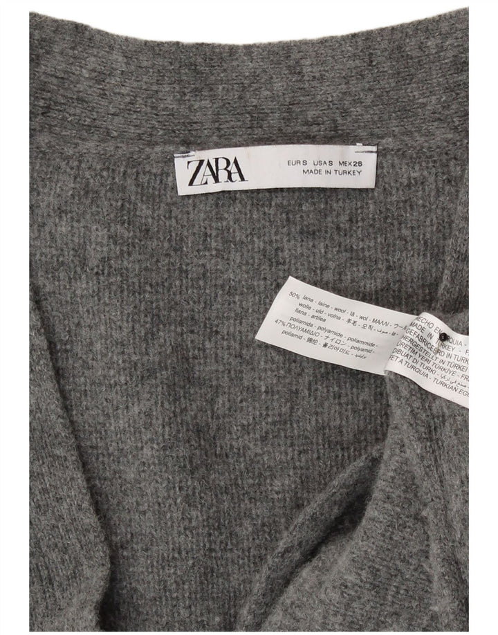 Zara Γυναικείο πουλόβερ με ζακέτα UK 10 Small Grey Wool