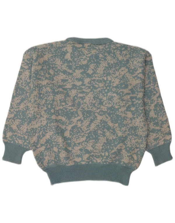 Vintage γυναικείο Abstract Pattern πουλόβερ με λαιμόκοψη UK 16 μεγάλο μπλε