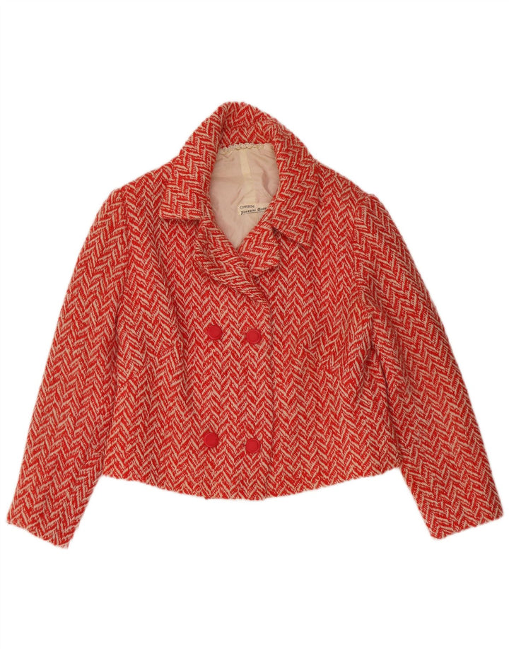 Vintage Γυναικείο Crop Διπλό Μπουφάν Blazer UK 12 Medium Red Chevron