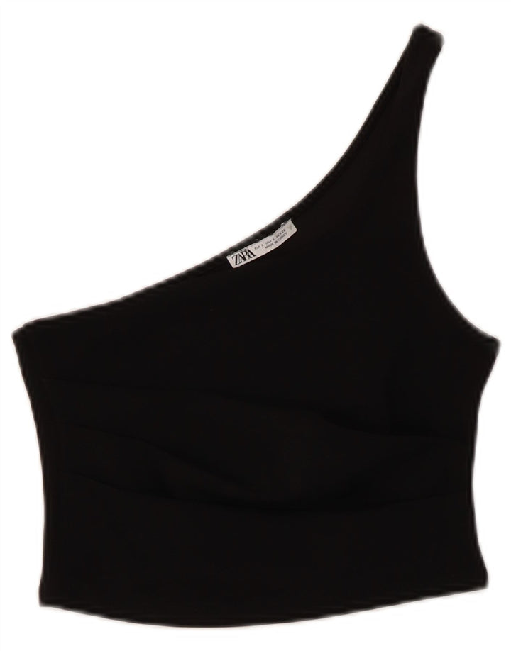 Zara Womens Crop One Shoulder Top UK 8 Small Black Polyester