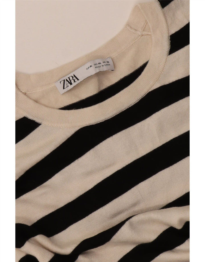 Zara Γυναικεία Μπλούζα Τοπ UK 18 XL Λευκή ριγέ