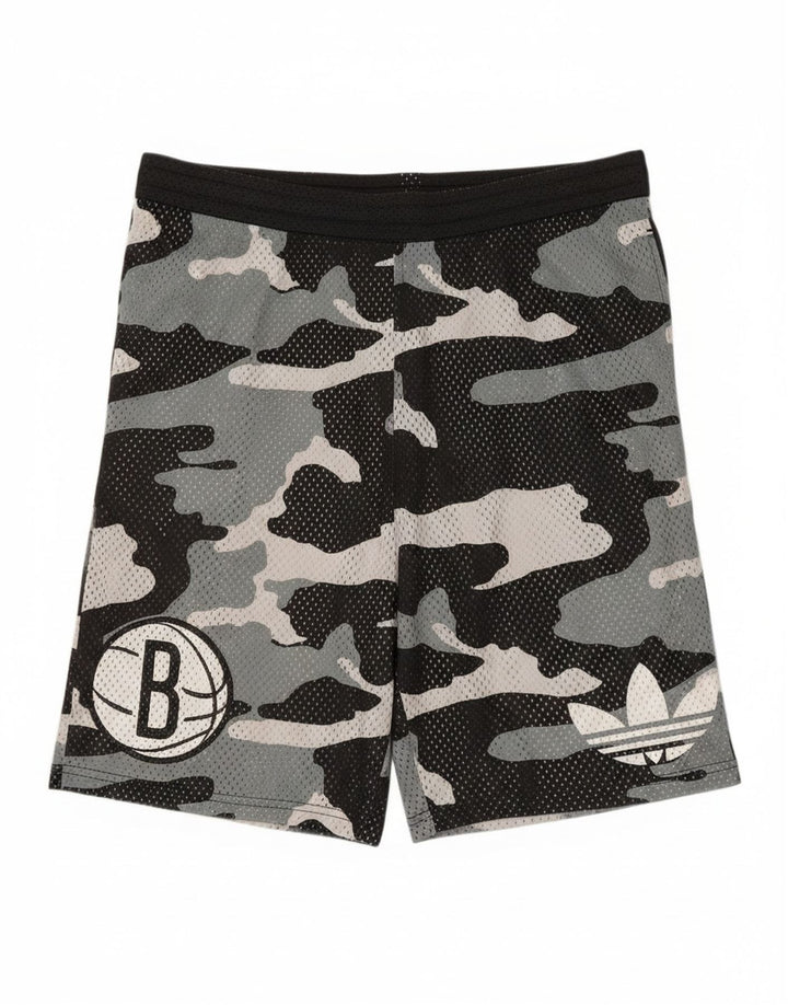 Ανδρικό γραφικό αθλητικό σορτς Adidas, μεσαίο μαύρο καμουφλάζ πολυεστέρας