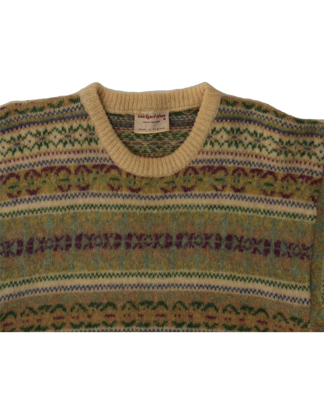 MICHAEL ROSS Ανδρικό πουλόβερ με λαιμόκοψη Small Green Fair Isle