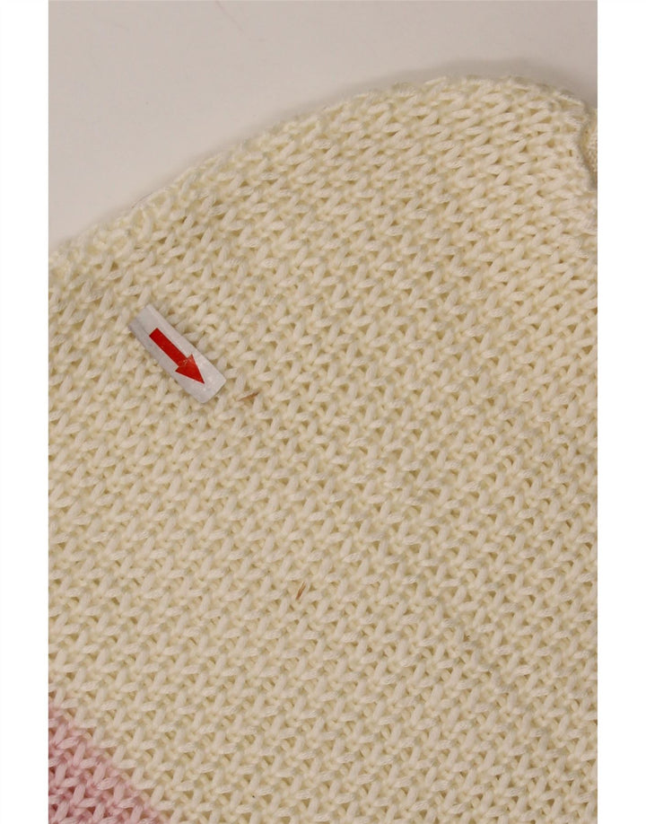 Vintage γυναικείο πουλόβερ με λαιμόκαυστο UK 14 μεγάλο σε ανοιχτό λευκό ριγέ