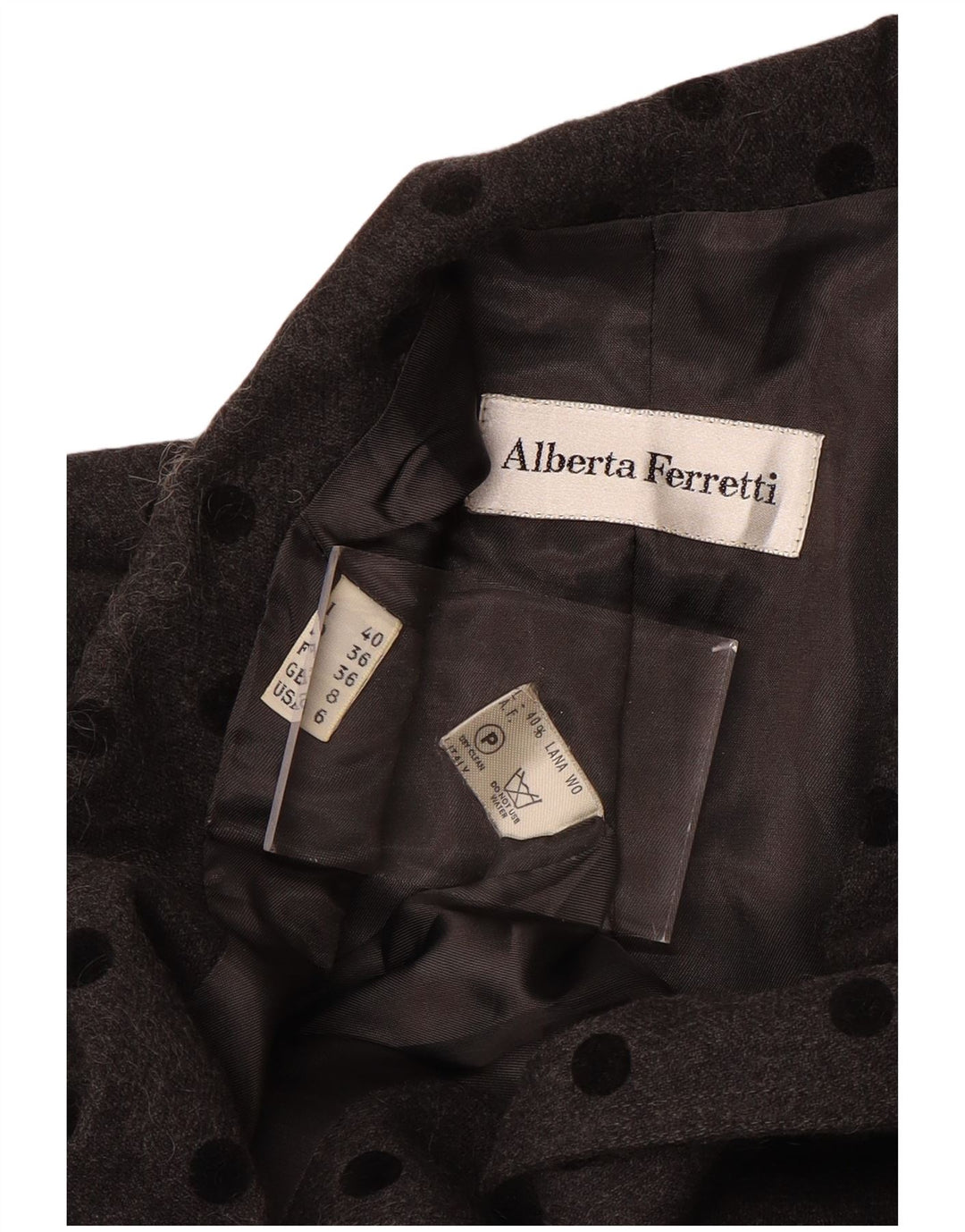 ALBERTA FERRETTI Γυναικείο Πανωφόρι UK 8 Μικρό Γκρι Μαλλί πουά