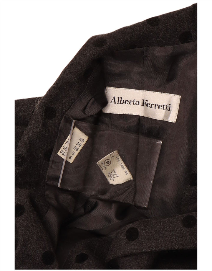 ALBERTA FERRETTI Γυναικείο Πανωφόρι UK 8 Μικρό Γκρι Μαλλί πουά