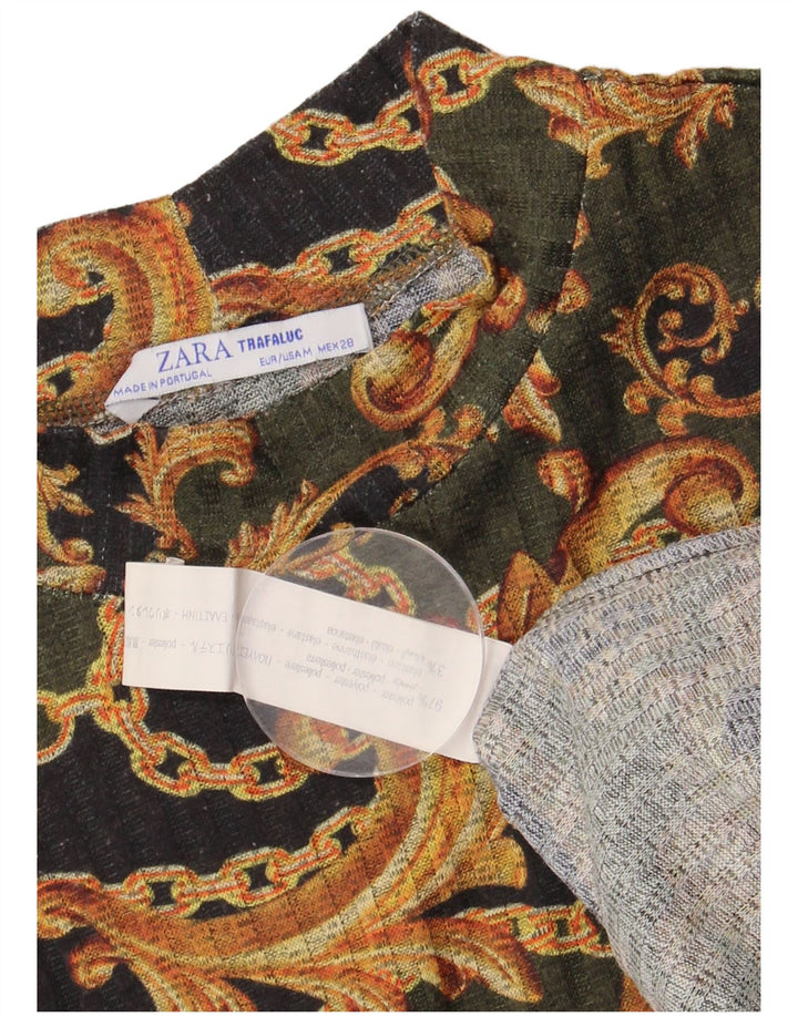 Zara Γυναικεία μακρυμάνικη μπλούζα τοπ UK 14 Medium Khaki Paisley Polyester