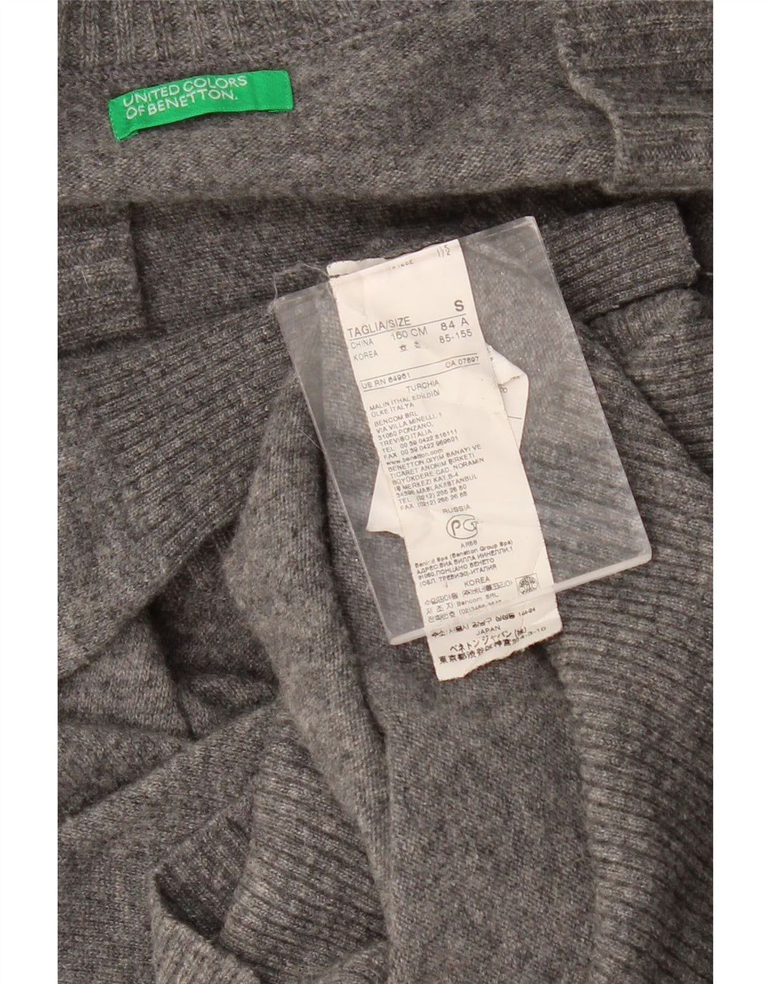 BENETTON Γυναικείο πουλόβερ με λαιμόκοψη μεγάλου μεγέθους UK 10 Small Grey