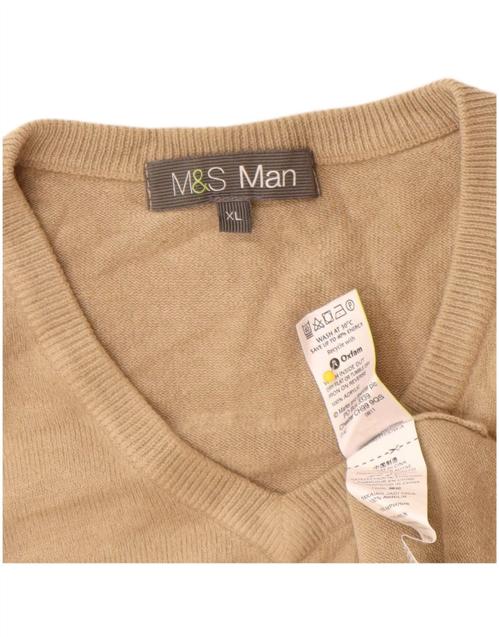 Ανδρικό πουλόβερ Marks & Spencer με V λαιμόκοψη XL Μπεζ Ακρυλικό
