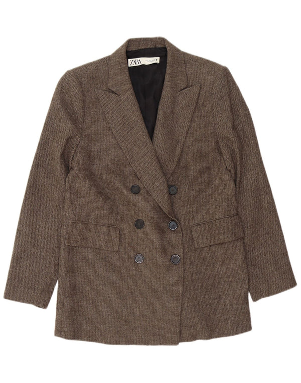 Zara Γυναικείο σακάκι με διπλό στήθος UK 16 Large Brown Houndstooth