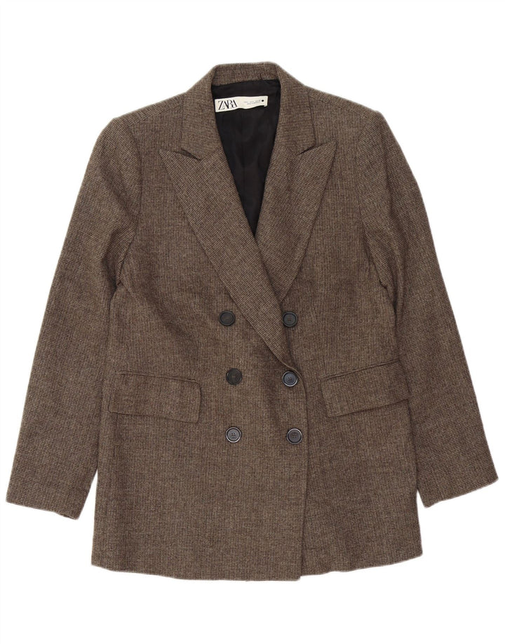 Zara Γυναικείο σακάκι με διπλό στήθος UK 16 Large Brown Houndstooth