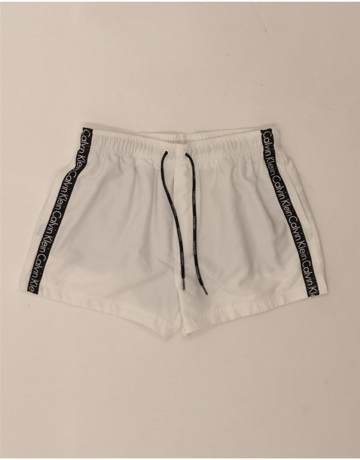 Γραφικό ανδρικό σορτς κολύμβησης Calvin Klein σε μεσαίο λευκό χρώμα