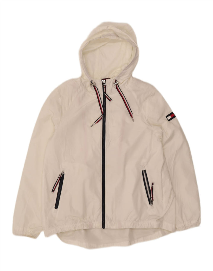 TOMMY HILFIGER Womens Oversized Hooded Rain Jacket UK 10 Small White