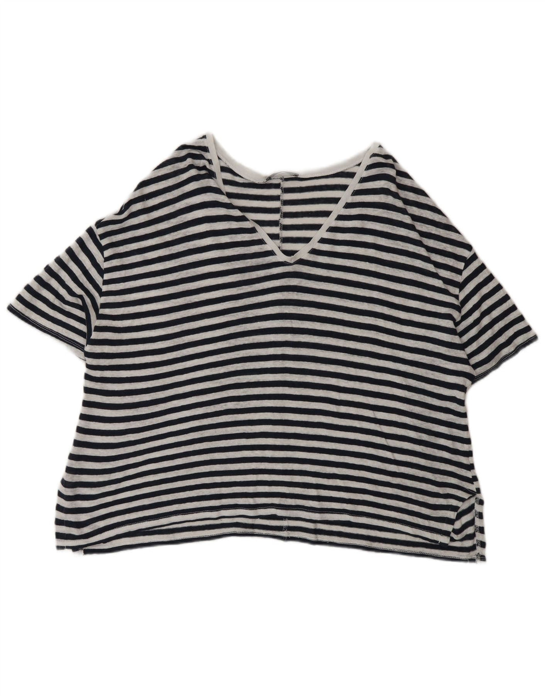 Zara Γυναικείο T-Shirt Top UK 14 Medium Black Pinstripe