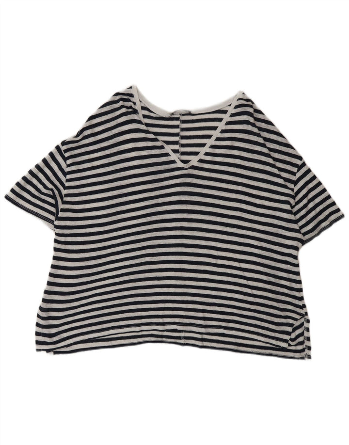 Zara Γυναικείο T-Shirt Top UK 14 Medium Black Pinstripe