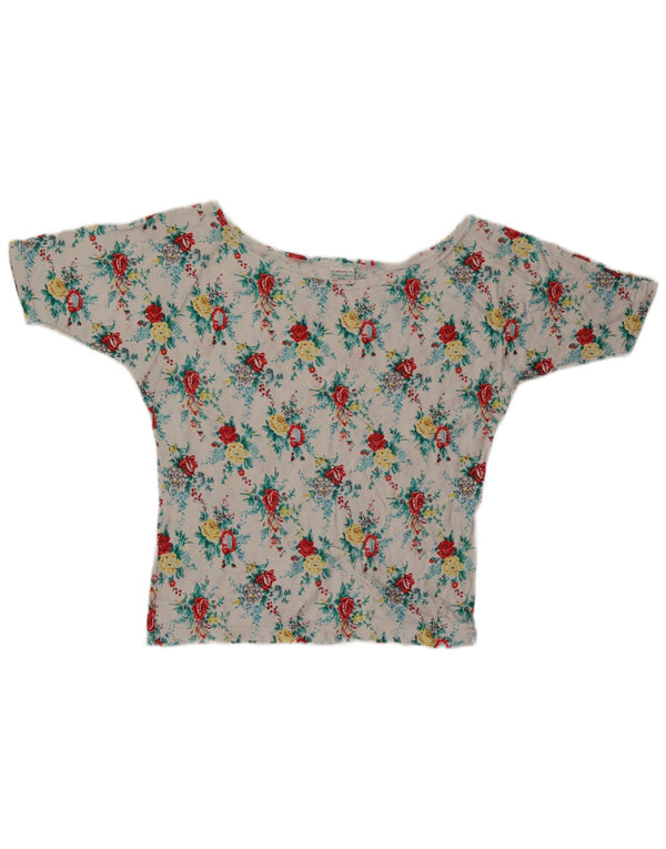Benetton Γυναικείο T-Shirt Top UK 10 Small White Floral Βαμβακερό