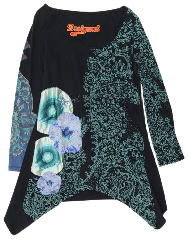 Γυναικείο Desigual Graphic Asymmetric Tunic Top UK 12 Medium Black Floral