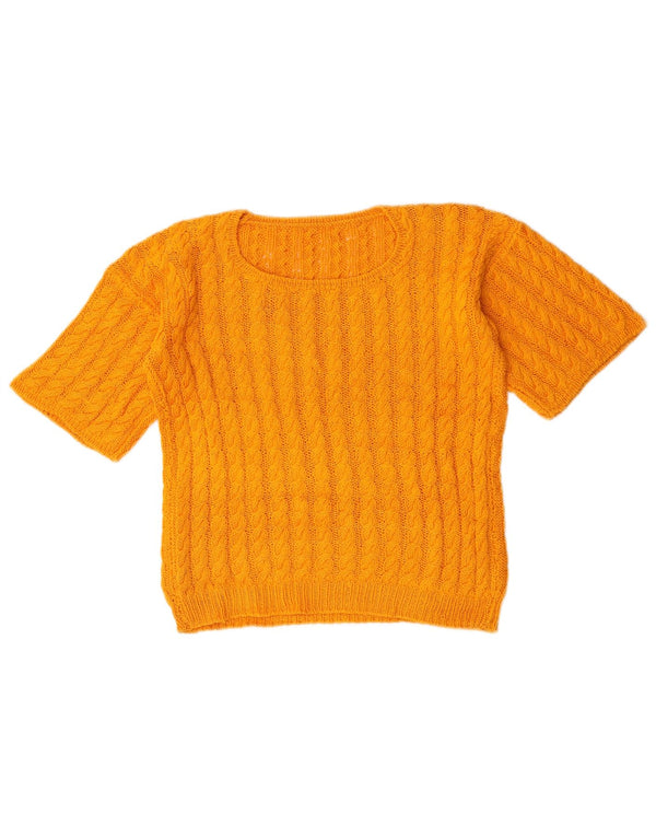 Vintage γυναικείο Crop Boat Neck Jumper πουλόβερ UK 14 Medium Yellow
