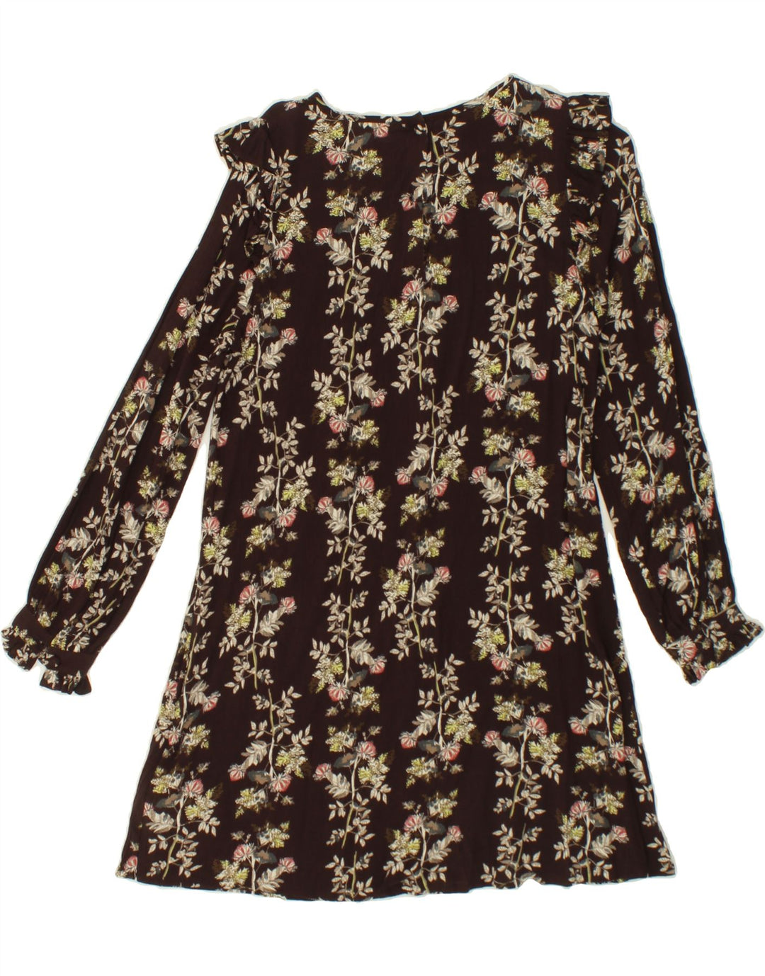 WHITE STUFF Womens Long Sleeve Basic Dress UK 10 Small Brown Floral Vintage White Stuff and Second-Hand White Stuff from Messina Hembry 