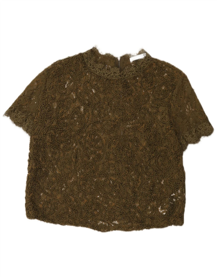 Zara Γυναικεία Trafaluc Crop Μπλούζα Τοπ UK 16 Large Khaki Polyester