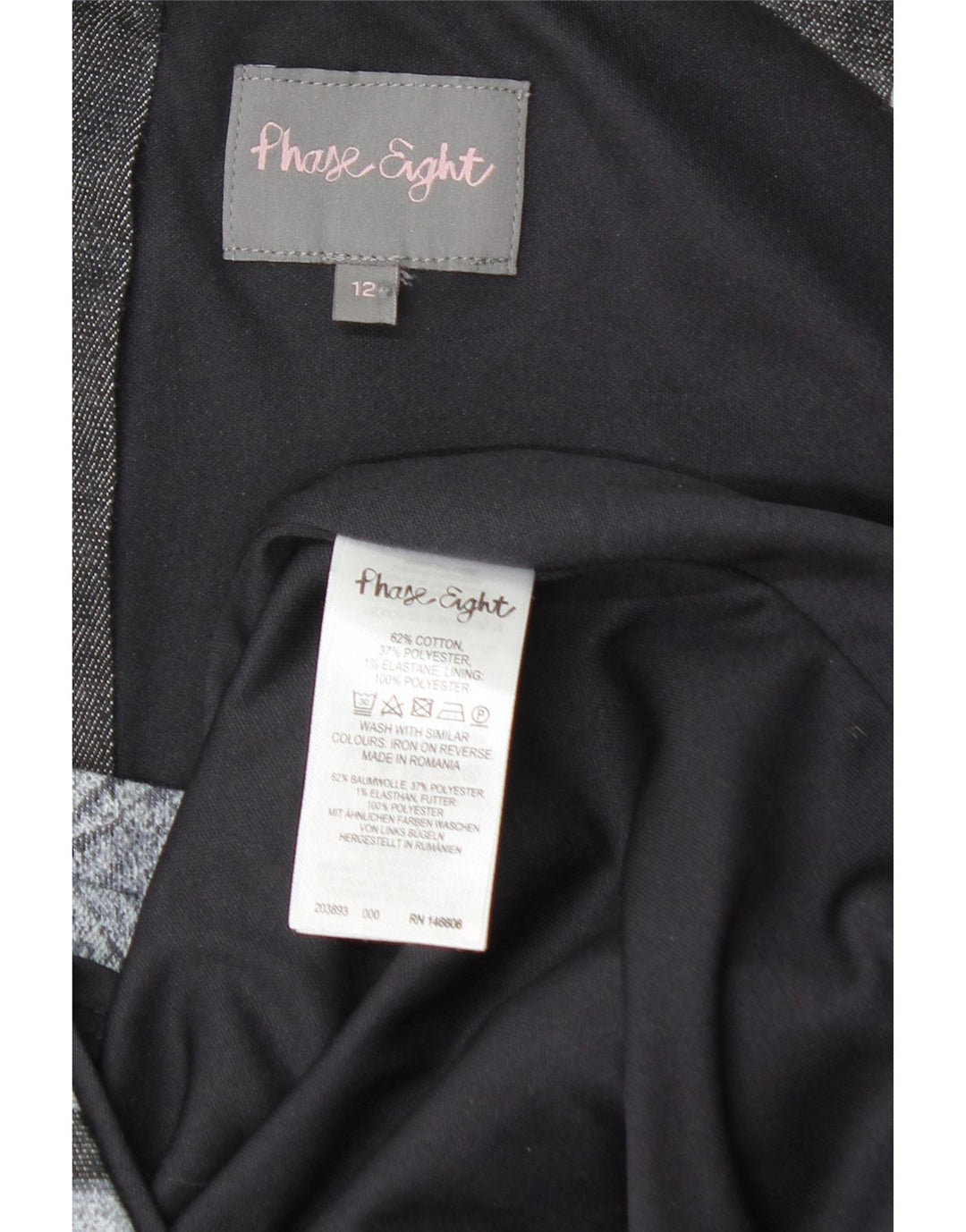 ΦΑΣΗ ΟΓΔΟ Γυναικείο αμάνικο φόρεμα UK 12 Μεσαίο γκρι λουλουδάτο βαμβάκι