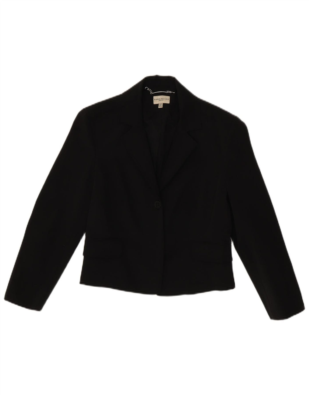 KAREN MILLEN Womens Crop 1 Button Blazer Jacket UK 12 Medium Black