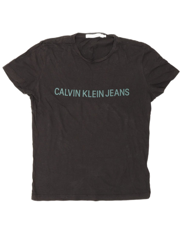 Ανδρικό γραφικό μπλουζάκι Calvin Klein Jeans Top UK 10 μικρό βαμβακερό μαύρο