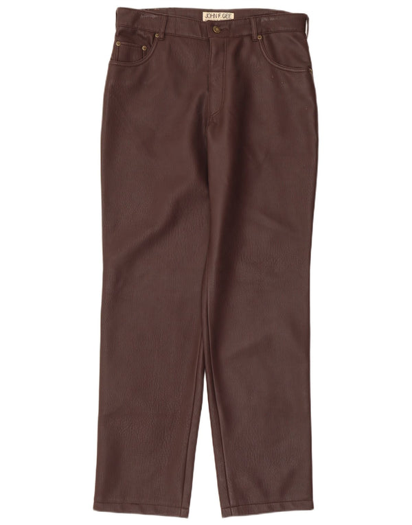 John F Gee Ανδρικό ίσιο παντελόνι από συνθετικό δέρμα IT 48 Medium W32 L31 Brown