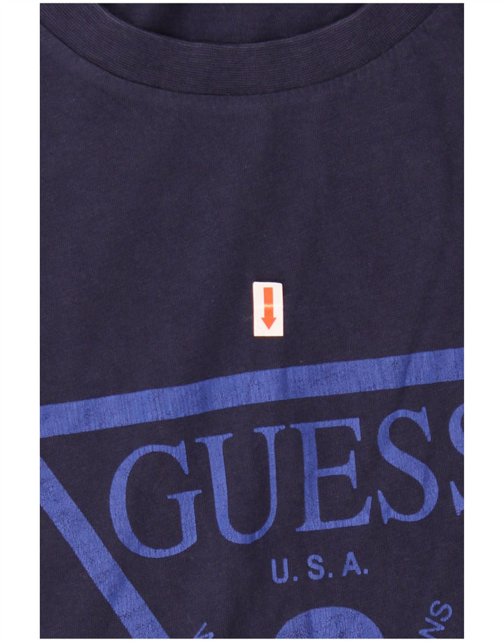 GUESS Ανδρικό γραφικό T-Shirt Top Large Navy Blue από βαμβάκι