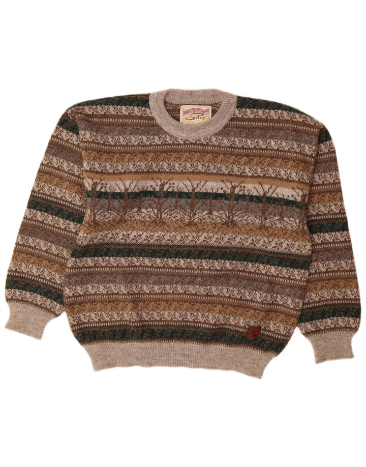 Silvy Ανδρικό πουλόβερ με λαιμόκοψη IT 48 Medium Grey Fair Isle Alpaca Wool